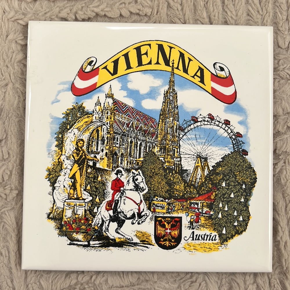 VINTAGE SCENIC TILE TRIVET VIENNA AUSTRIA 6”x6” NEW